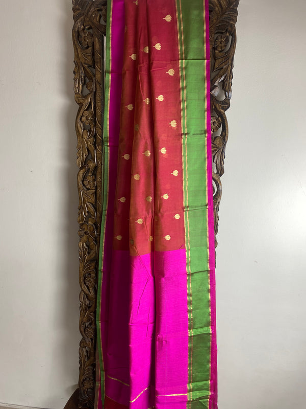 Gul-mohar collection-   Red and Rani chanderi silk saree