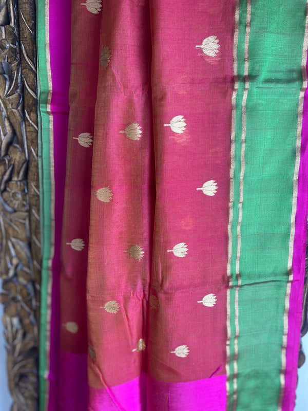 Gul-mohar collection-   Red and Rani chanderi silk saree