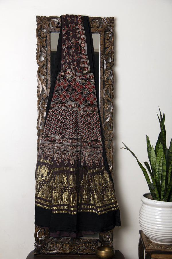 Bagh collection- Earthern shades Ajrakh Modal silk saree