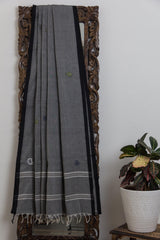 Chui Mui- Collection - Charcoal grey and black applique saree