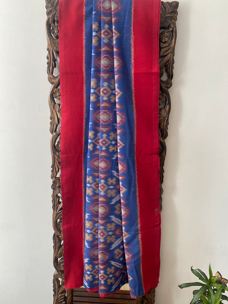 Gulaab collection- Blue and red Ikkat handwoven saree