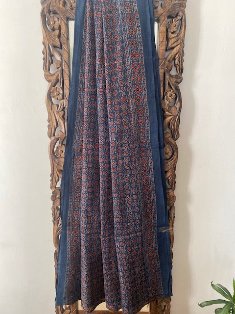 Blue and brown Ajrakh saree