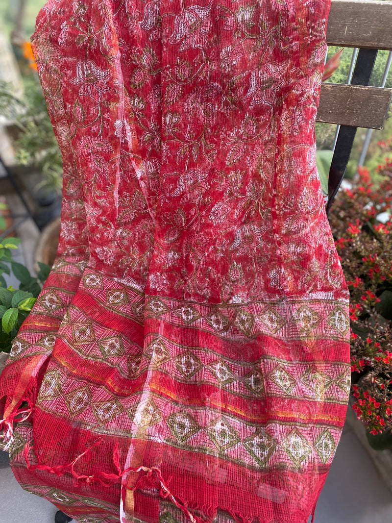 Phool collection-  Red Floral Kota Doriya Dupatta