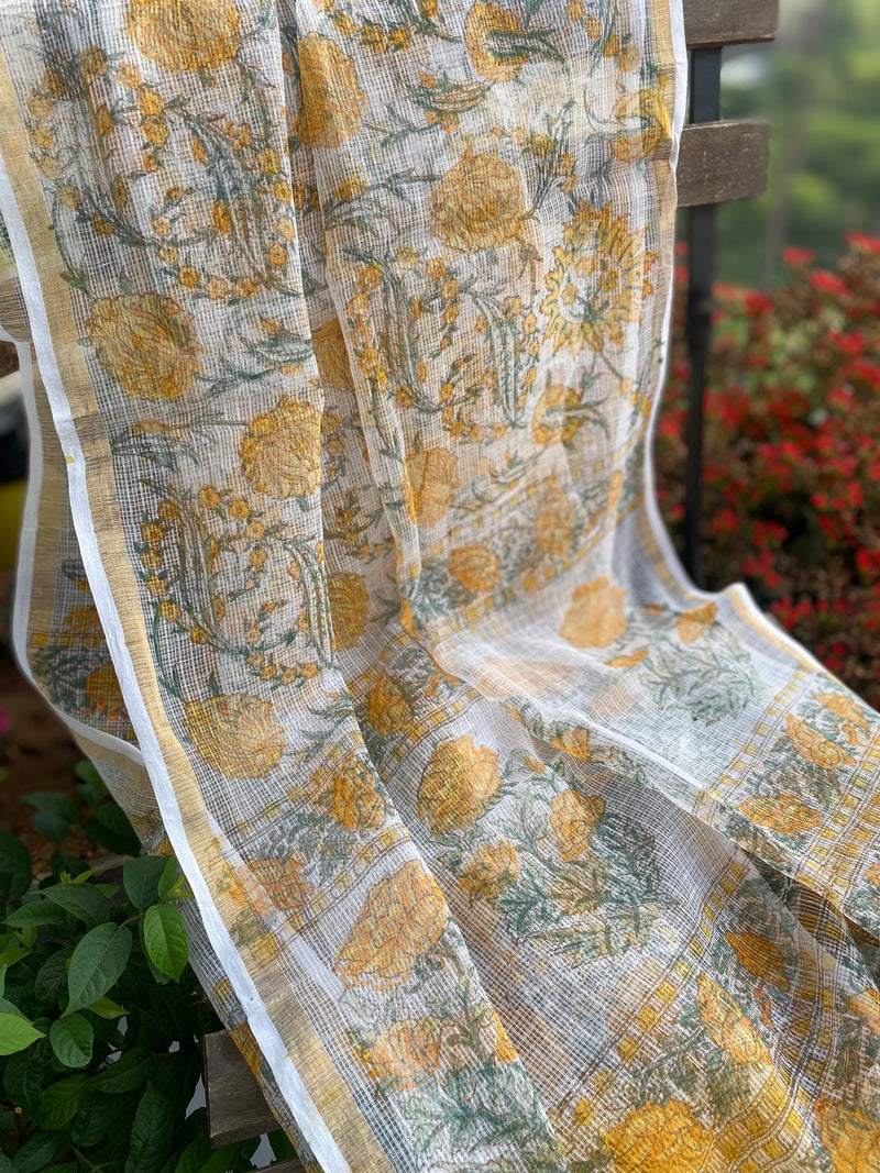 Phool collection-  Yellow and Green Floral Kota Doriya Dupatta