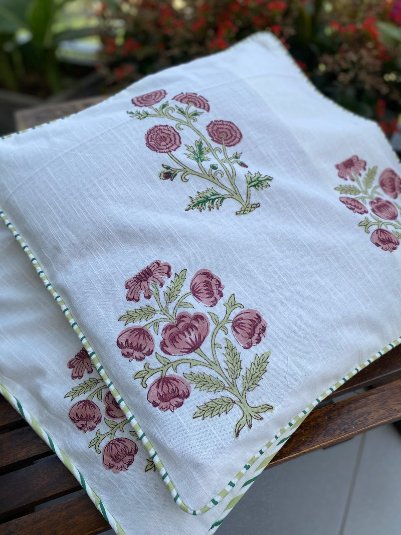 Pink and Green Floral Cushion Covers (Set of 2)